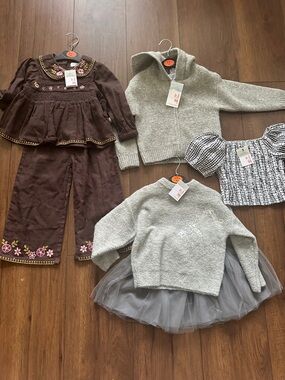 Girls Brown Floral Embroidered Top & Pants Set- lot